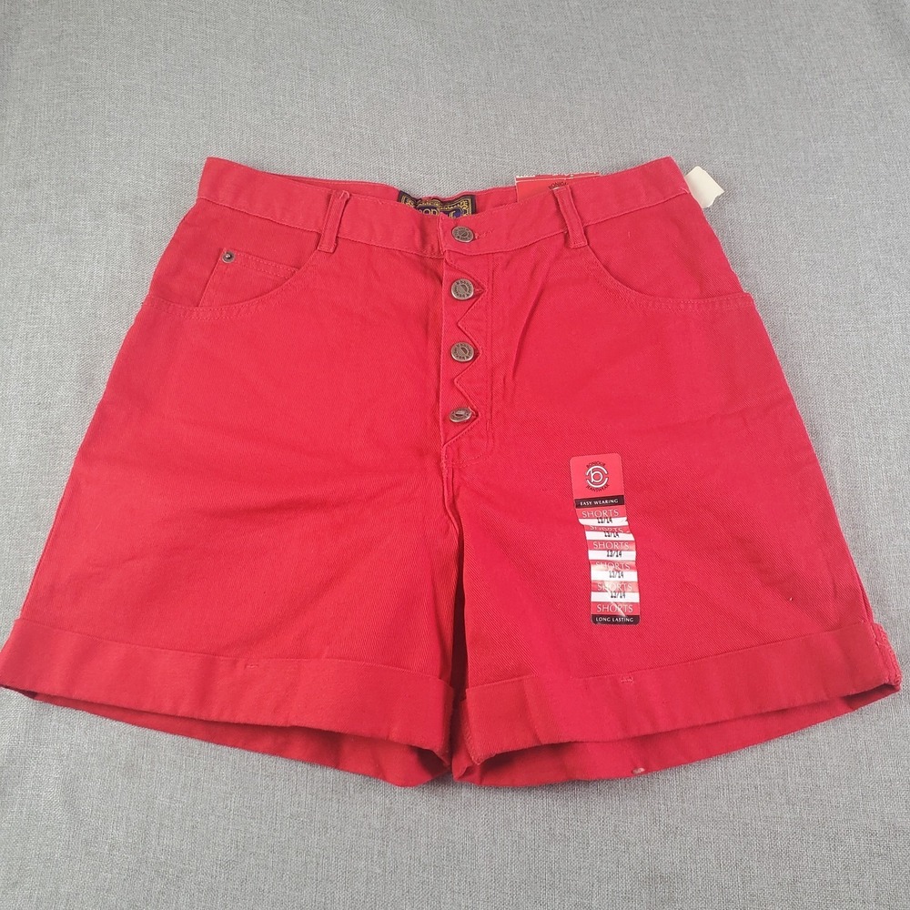 Vintage Bonjour Jeans Shorts Womens 13/14 Red Denim High Rise  Button Fly Cotton